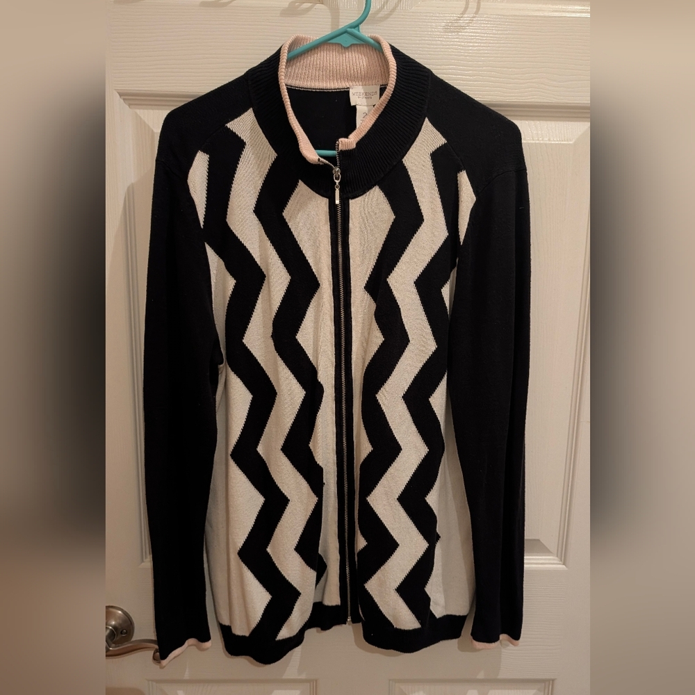 Chico's Black and White Chevron Cardigan